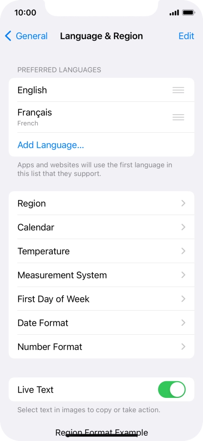 To subsequently select another language as the default language, press the move icon next to the required language and drag it to the top of the list.