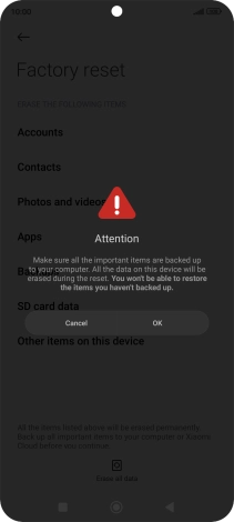 Press OK. Wait a moment while the factory default settings are restored. Follow the instructions on the screen to set up your phone and prepare it for use.