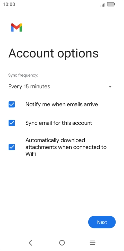 If this screen is displayed, you email account has been recognised and set up automatically. Follow the instructions on the screen to key in more information and finish setting up your phone. If this screen is displayed, you email account has been recognised and set up automatically. Follow the instructions on the screen to key in more information and finish setting up your phone.