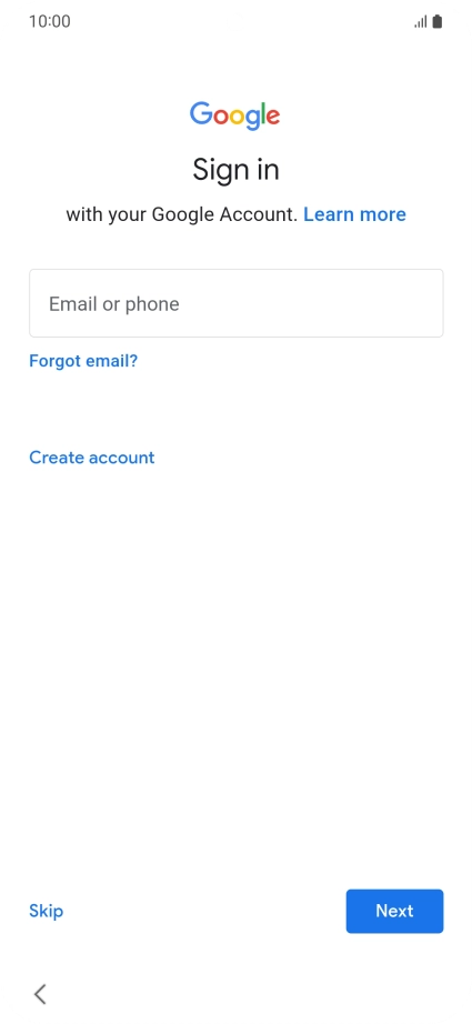 Press Email or phone and key in the username for your Google account.