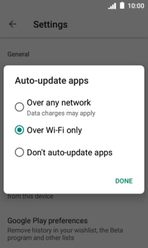 To turn on automatic update of apps using mobile network, press Over any network.