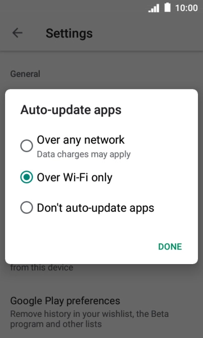 To turn on automatic update of apps using mobile network, press Over any network.