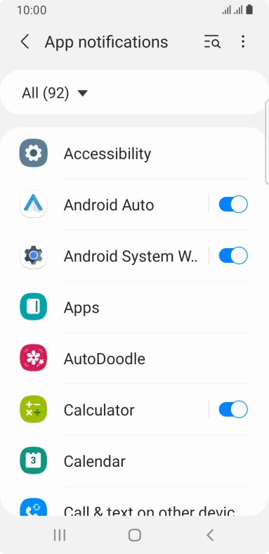 Press the indicators next to the required apps to turn the function on or off.