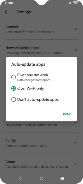 To turn on automatic update of apps using mobile network, press Over any network. To turn on automatic update of apps using mobile network, press Over any network.