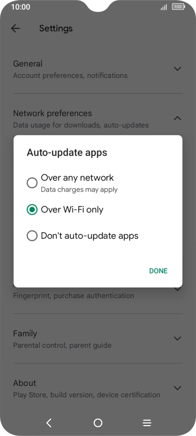 To turn on automatic update of apps using mobile network, press Over any network. To turn on automatic update of apps using mobile network, press Over any network.