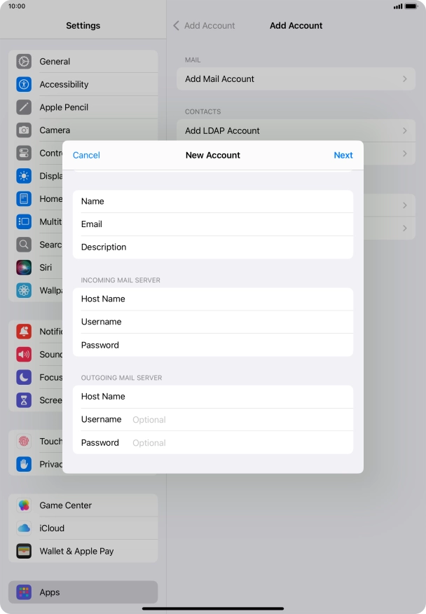 Press Username and key in the username for your email account. Press Username and key in the username for your email account.