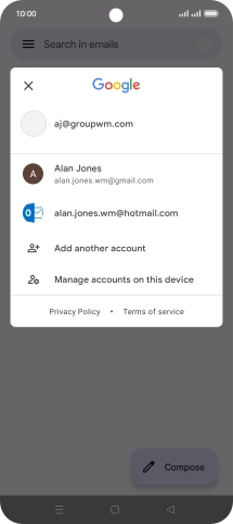 Press the required email account. Press the required email account.