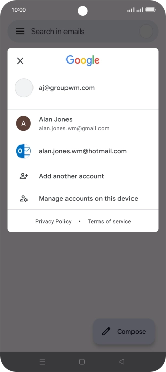 Press the required email account. Press the required email account.