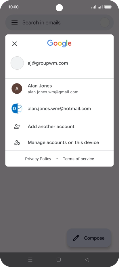 Press the required email account. Press the required email account.