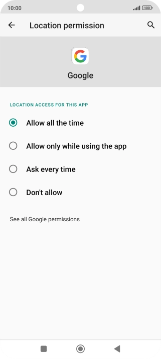 Press the required setting.