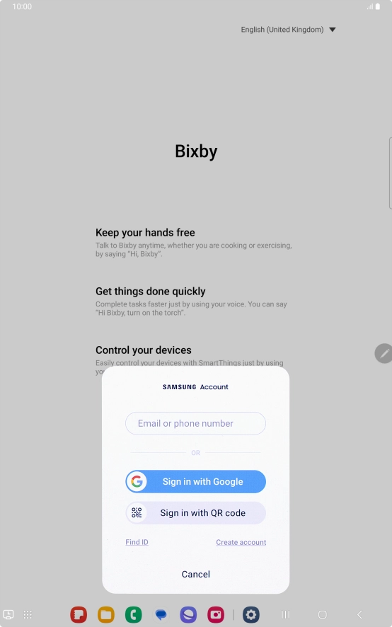 If you don't have a Samsung account, press Create account and follow the instructions on the screen to create an account.