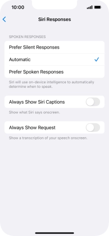Press the required setting.