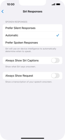 Press the required setting.