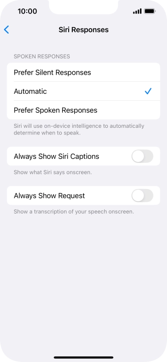 Press the required setting.