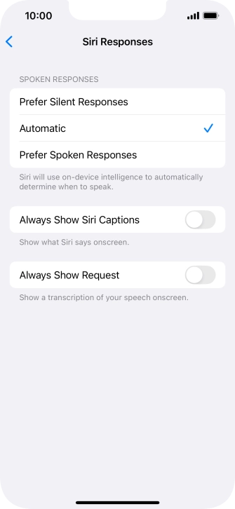 Press the required setting.
