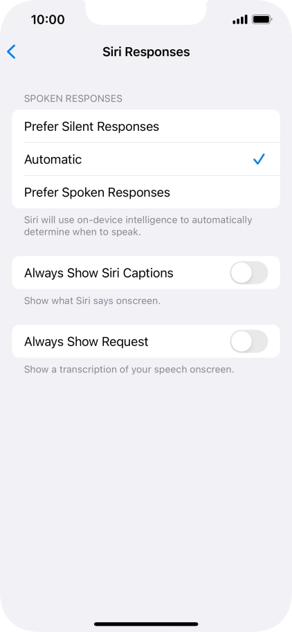 Press the required setting.