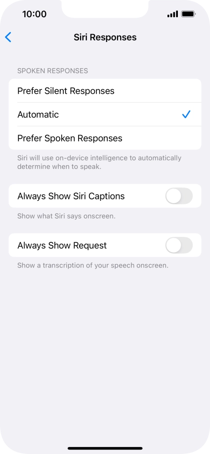 Press the required setting.