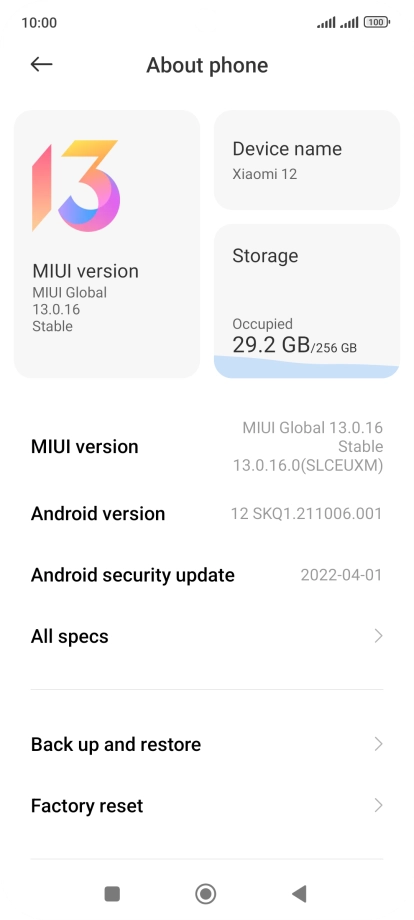 Press MIUI version. If a new software version is available, it's displayed. Follow the instructions on the screen to update the phone software.