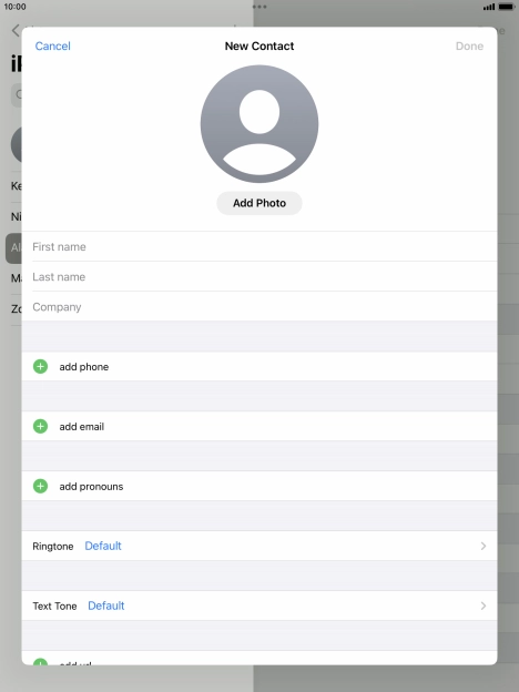 Press First name and key in the first name.