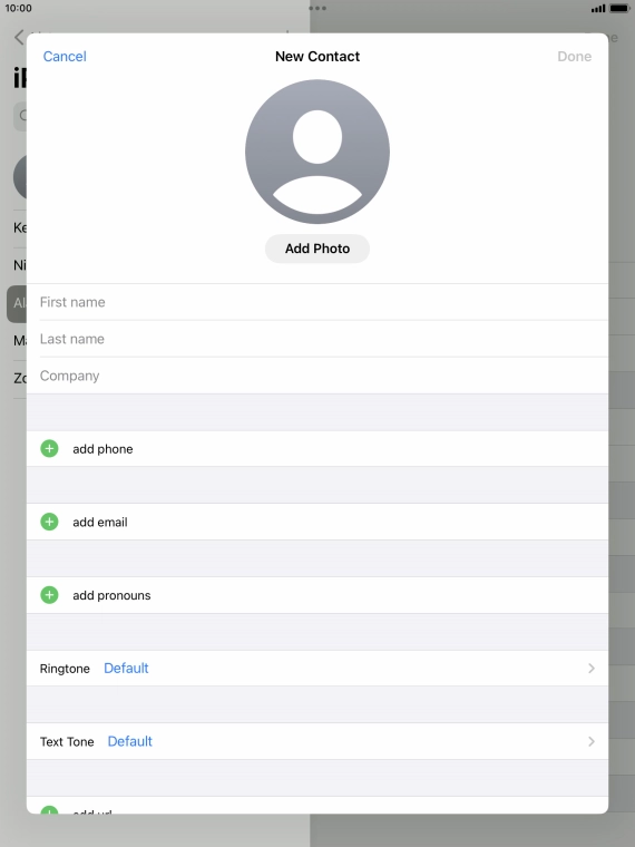 Press First name and key in the first name.