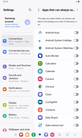 Press the indicators next to the required apps to turn the function on or off.
