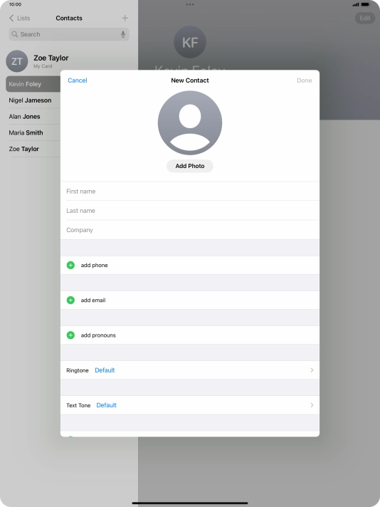 Press First name and key in the first name.
