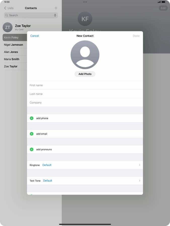 Press First name and key in the first name.