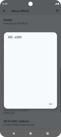 Your phone's EID number is displayed below EID.