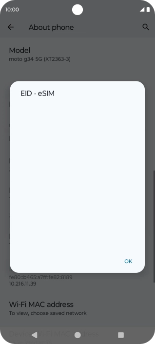 Your phone's EID number is displayed below EID.