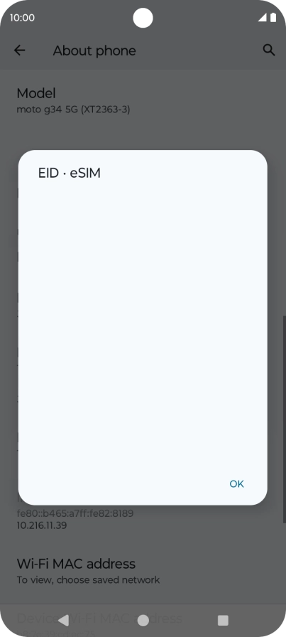 Your phone's EID number is displayed below EID.