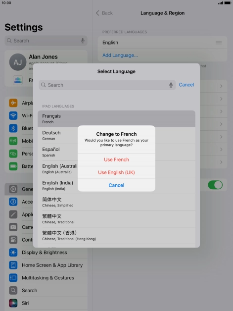To select the new language as the default tablet language, press Use ‹language›.