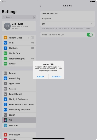 Press Enable Siri.