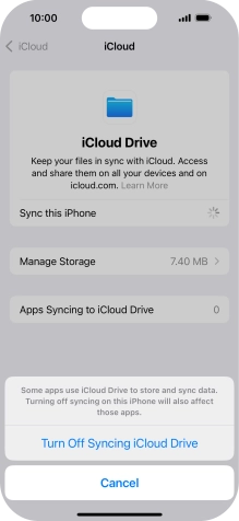 If you turn off the function, press Turn Off Syncing iCloud Drive.