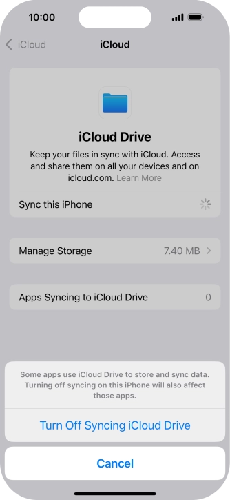 If you turn off the function, press Turn Off Syncing iCloud Drive.