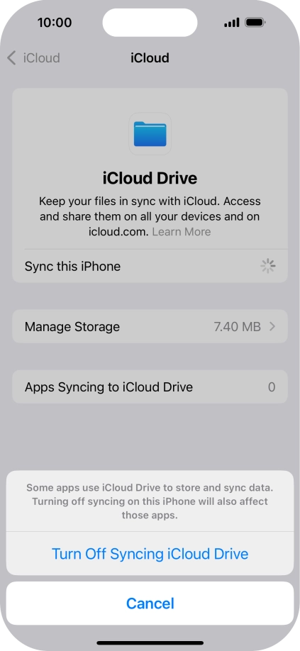 If you turn off the function, press Turn Off Syncing iCloud Drive.