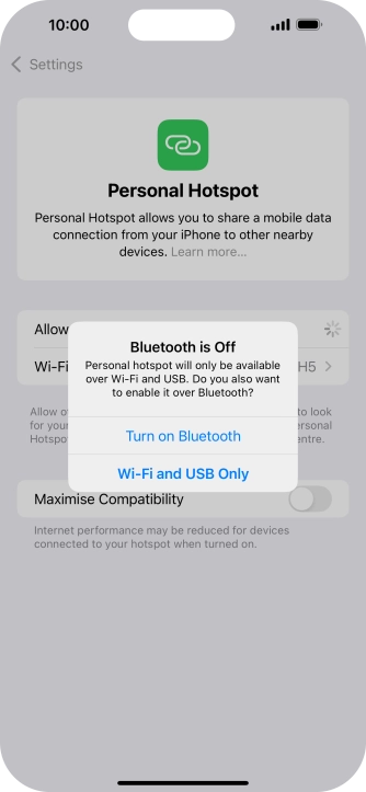If Wi-Fi is turned on, press Wi-Fi and USB Only.