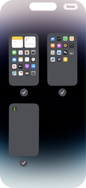 Press the field below the required home screen page to turn page view on or off. Press the field below the required home screen page to turn page view on or off.