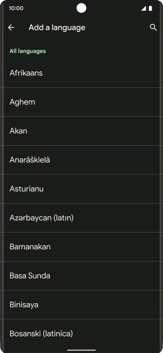 Press the required language to add it to the list of phone languages.