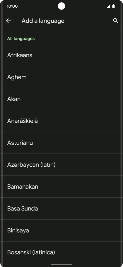 Press the required language to add it to the list of phone languages.