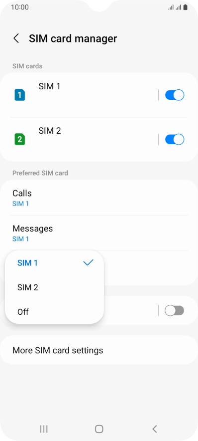 Press the required setting. Press the required setting.
