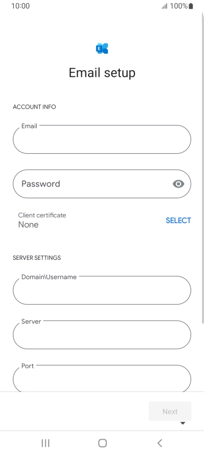 Press Password and key in the password for your email account.