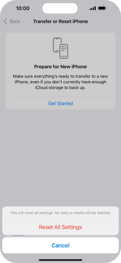 Press Reset All Settings. Press Reset All Settings.