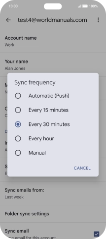 Press the required setting.