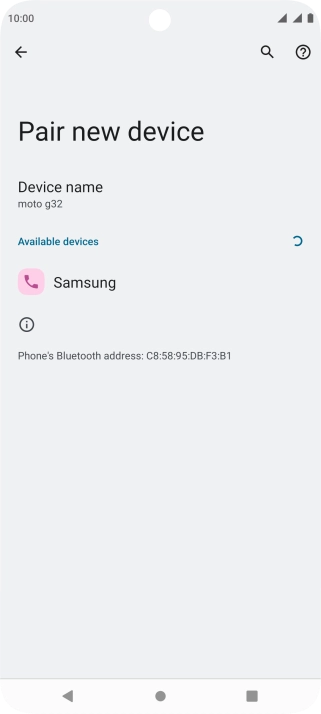 Press the required Bluetooth device and follow the instructions on the screen to pair the device with your phone.