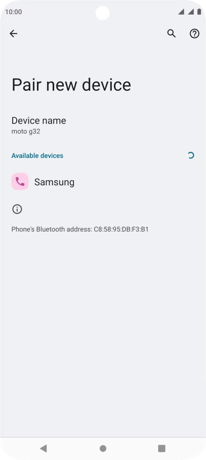 Press the required Bluetooth device and follow the instructions on the screen to pair the device with your phone.