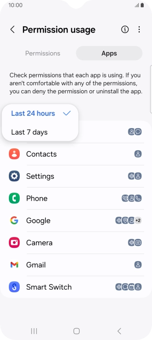 Press the required setting.