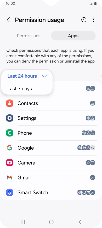 Press the required setting.