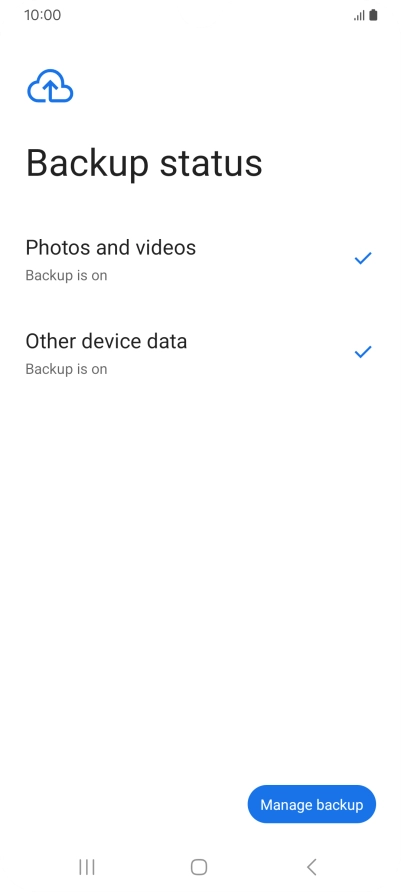 Press Manage backup.
