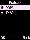 Select POP3 and press the Left selection key.