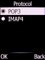 Select POP3 and press the Left selection key.